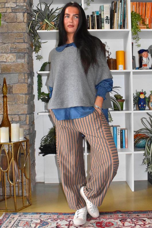 Sunday Morning 7/8 Barrel Pant Grey & Camel